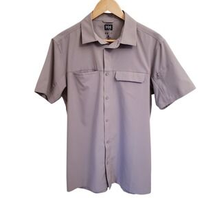 Helly Hansen Men's Short Sleeve Button Down Taupe Grey Hiking Shirt Size M